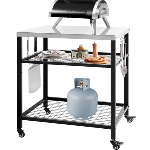 Stainless Steel Grill Cart with Cover Pizza Oven Stand with Water