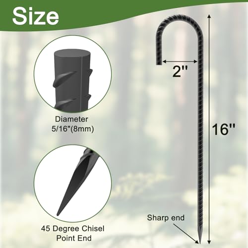 16 Inch J Hook Rebar Stakes (Black / 16 inch)