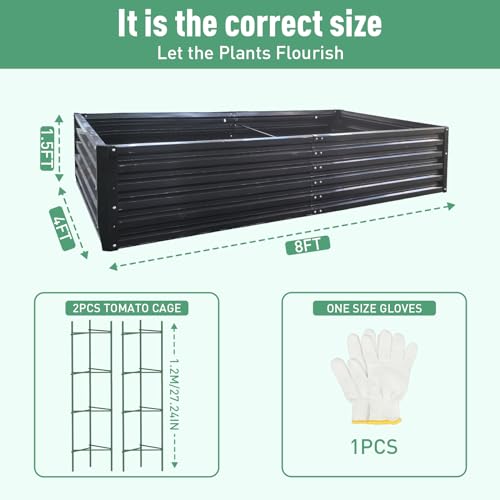 Metal Raised Garden Bed 8x4x1.5Ft Tall Outdoor Large Metal Galvanized Planter Boxes Kit for Vegetables (8x4x1.5 FT / Black)
