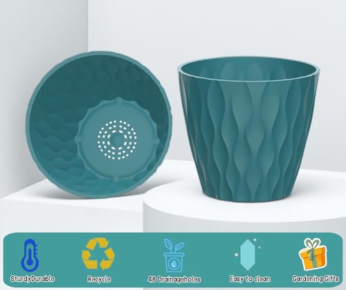 6 Pack 7 Inch Plant Pots with Drainage and Saucers (6 Count)