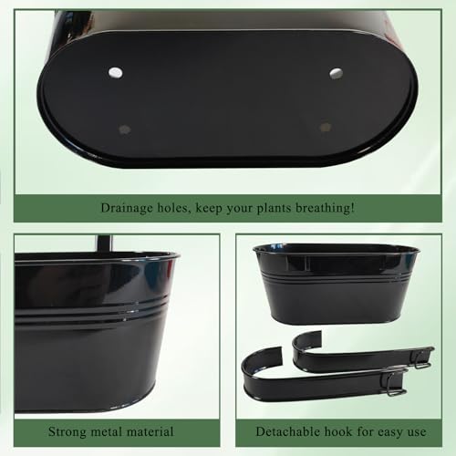 10" Metal Hanging Planter for Railing with Detachable Hooks (4 Count)