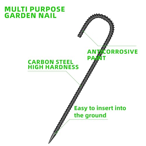 10 Pieces 16 Inch Garden Ground Stakes Galvanized Steel J Shape Hook Rebar Stake (10 Count)