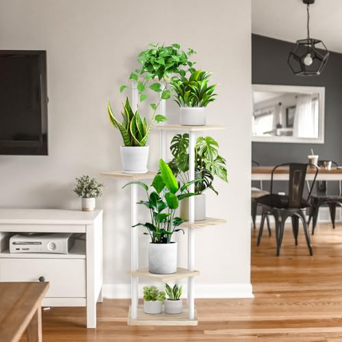 6 Tier Plant Stand Indoor (White+Oak / 6 Tier)