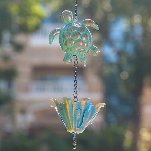 10ft Rain Chain with 16 Cups for Outside Gutters (Green & Blue)