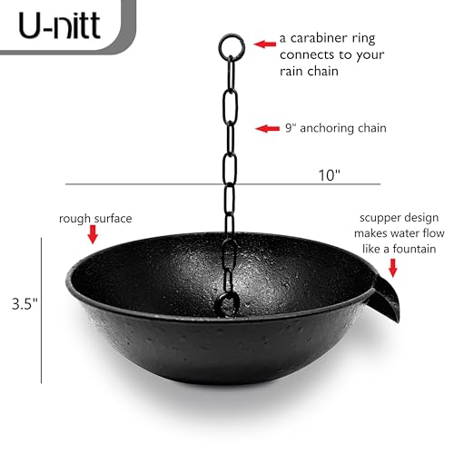 10" Spill Bowl Downspout Catch Basin for Rain Chain Anchoring & Stake (10")