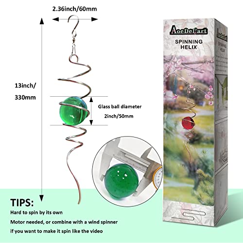 Wind Spinner Tail Gazing Ball Spiral Decorative Wind Spinners Sun Catcher 11inch Tail and 2 inch Glass Orb. Indoor Outdoor Garden Decoration Wind Spinner Stabilizer