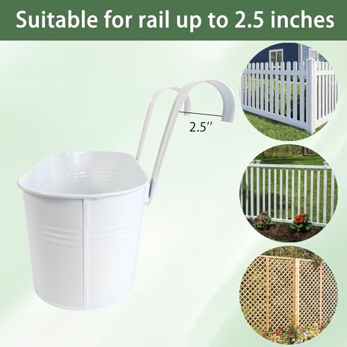 6 Pack 10" Metal Hanging Fence Planter Outdoor with Detachable Hooks (White)