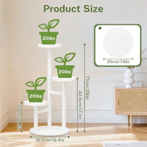 3 Tier Wood Plant Stand Indoor Outdoor Corner Tall Shelf (Pine White / 3 Tiers)