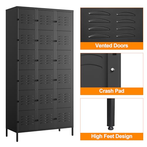 Metal Locker with 18 Doors Employees Locker (Black(4 Legs) / 18 Doors-Wide-71")