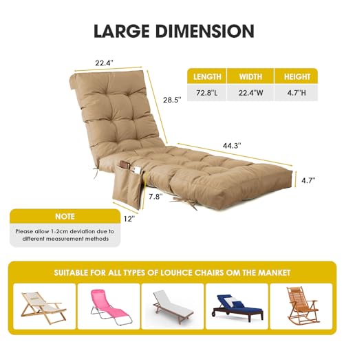 Outdoor Chaise Lounge Chair Cushion (Beige / 72x22.4x4.7)