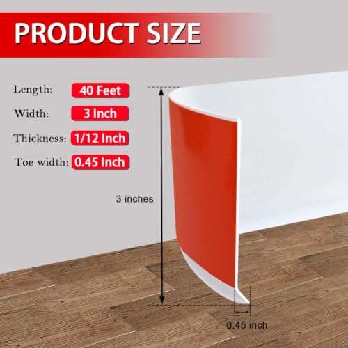 Vinyl Wall Base Rubber Baseboard Molding Trim Self Adhesive 3" Wide (White / 3in x 40ft)