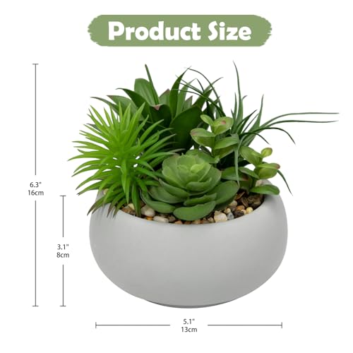 Succulents Plants Artificial in Pots Fake Succulents for Outdoors Indoor Faux Succulent Arrangement Potted Plant in Cement Planter Bowl for Garden Office Desk Shelf Living Room Home Decor (Cement Grey)