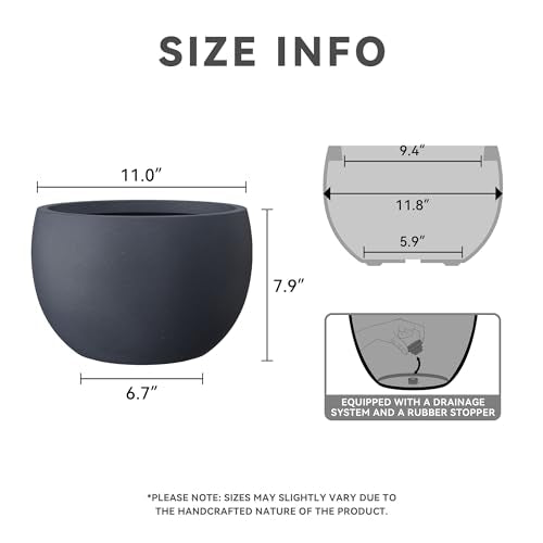 Small Round Bowl Charcoal Concrete Planter 11.8" Dia (Charcoal / 11.8" d)