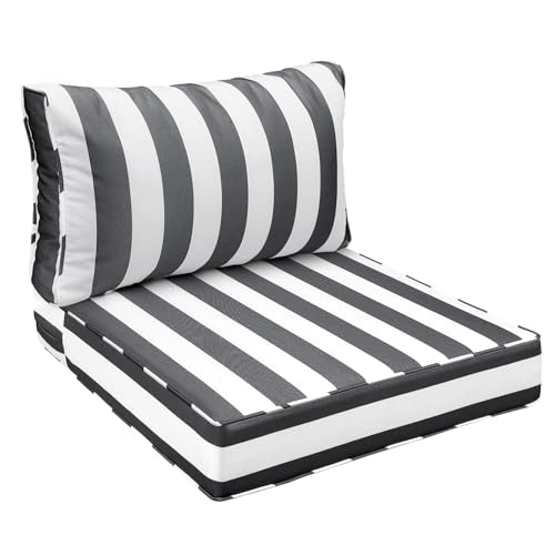 Outdoor Chair Cushions (Gray Cabana Stripe / 25.5"x25.5"x5" / 25.5"x13.5")