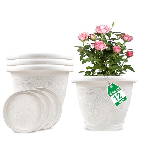Plastic Flower Pots Planters For Indoor Plants (4 Count)