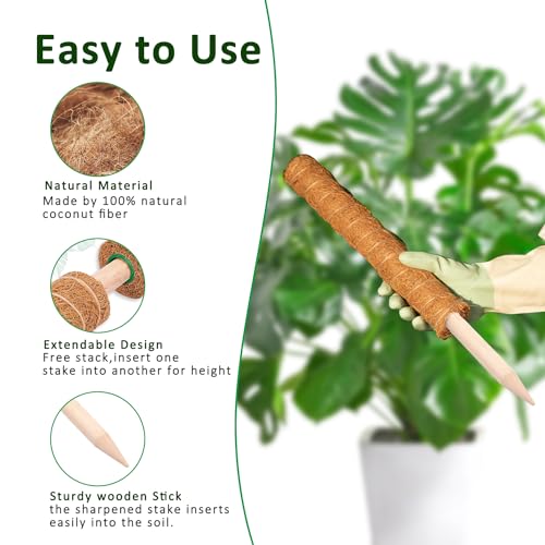 Moss Pole 4 Pack 17Inch Monstera Plant Support for Climbing Plants Accessories Indoor (4 Count)