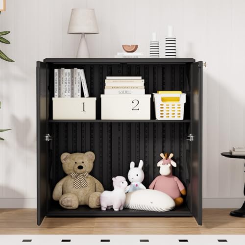 Indoor Outdoor Storage Cabinet with Doors and Shelf (Black)