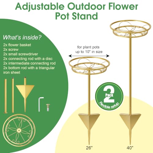 2 Pack Adjustable Outdoor Flower Pot Stand (Gold)