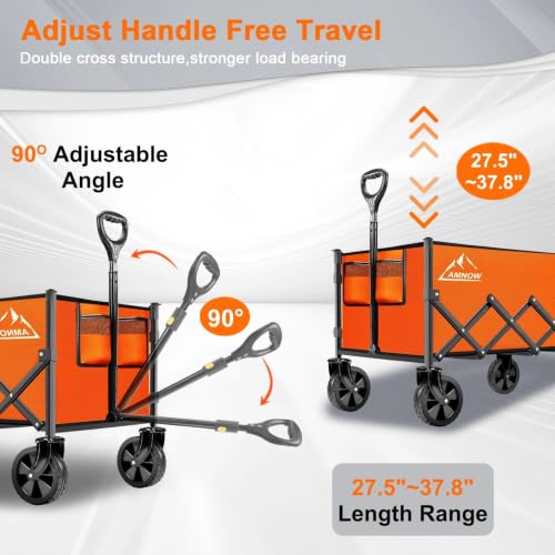 100L Collapsible Wagon Cart with All Terrain Wheels (Bright Orange / 100L)