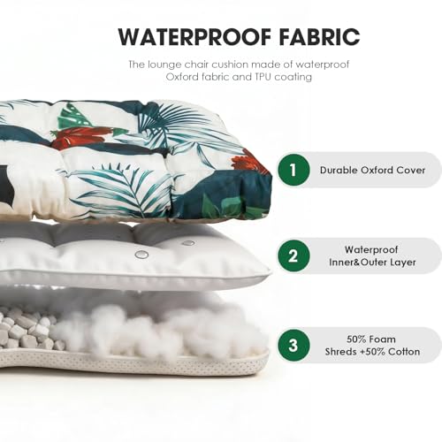 Outdoor Chaise Lounge Chair Cushion (Green Tropical Flowers / 72x22.4x4.7)
