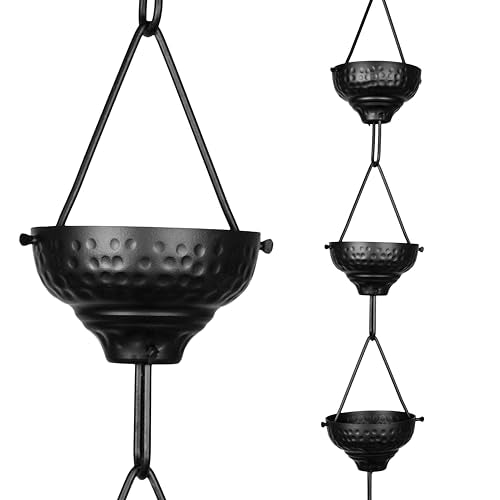 Aluminum Eastern Cup Black Rain Chains for Gutters (Black / 8.5 Ft Rain Chain)