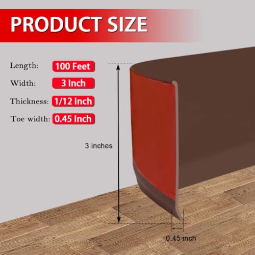 Vinyl Wall Base Rubber Baseboard Molding Trim Self Adhesive 3" Wide (Brown / 3in x 100ft)