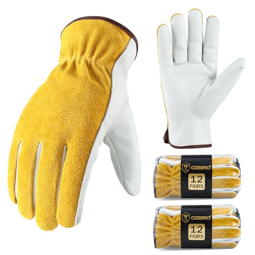 Leather Gardening & Work Gloves (Gold/Light Cyan(24 Pair) / Medium)