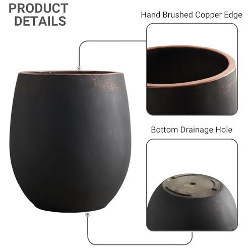 15.5"Hx13.3"Dia" Weathered Round Concrete Planter with Drainage Hole