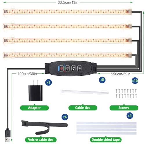 LED Plant Growing Lamp Strips (Black Cabel 3500K / 4 Head 1 Pack)