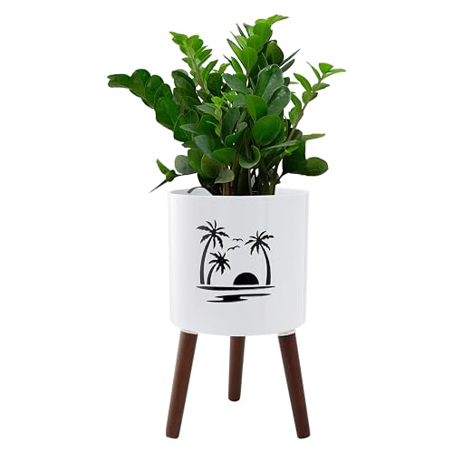 12Inch Planter Pot with Stand (White & Black Palm / 12 Inch)