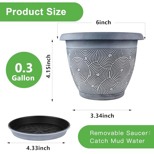 6 Inch Flower Pots Planters for Indoor Outdoor Plants (Blue / 6 inch-6 pack)