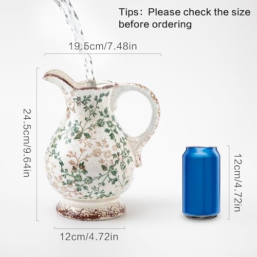 Ceramic Pitcher Vase with Handle (07-green and Beige-9.7 Inch)