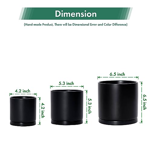 3 Pack Black Terracotta Pots & Saucers (4+5+6 Inch / Black)