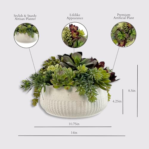 Round Faux Succulent Arrangement (12" Round White)