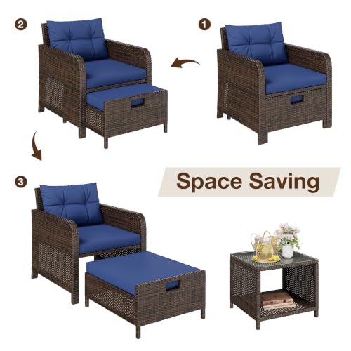 5 Piece Patio Furniture Set (Brown-blue / 5PC)