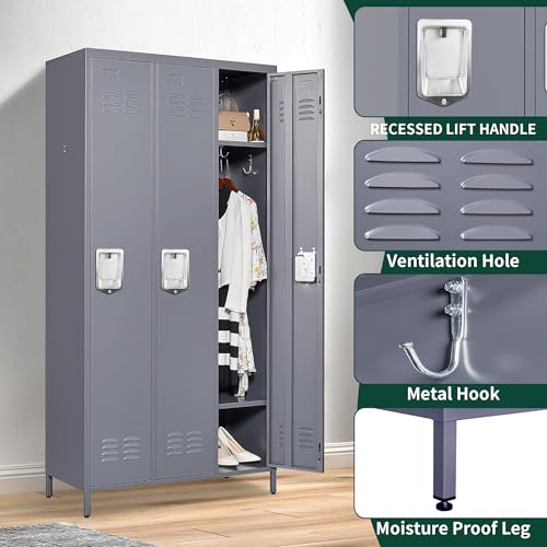 3 Doors Steel Locker Cabinet (3 Door-Upgraded / Grey)