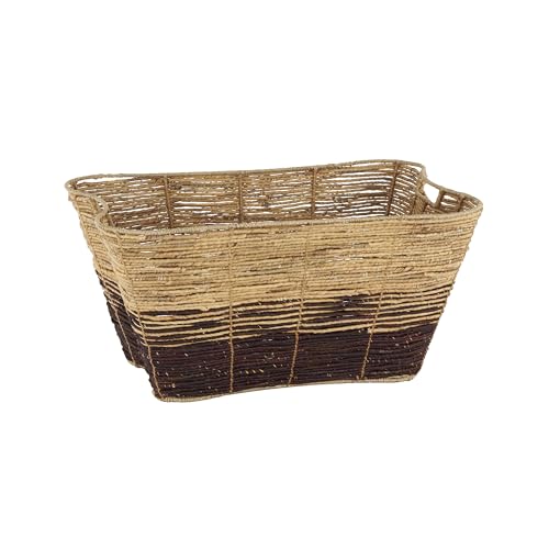 Seagrass Handmade Decorative and Functional Storage Basket Oversized Color Block Basket Organizer with Slot Handles (30" x 20" x 15" / Brown)