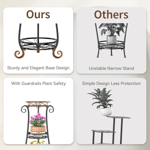 3 Tiers Metal Corner Plant Flower Stand Tall Indoor Outdoor (Black / 3 Tier)