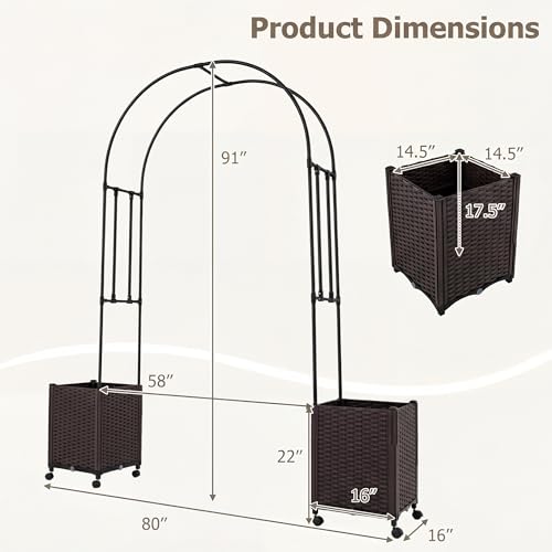 Metal Garden Arch Trellis Arbor with 2 Self