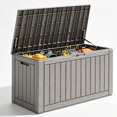 120 Gallon Outdoor Storage Box Waterproof Deck Box for Patio (Grey / 120 Gallon)