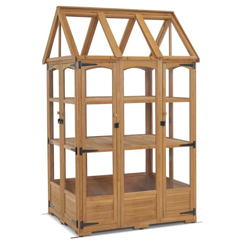 Wooden Greenhouse with Roof Vent & Lockable Doors