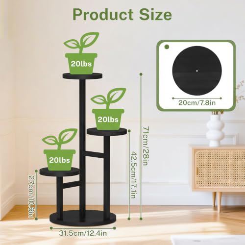 3 Tier Wood Plant Stand Indoor Outdoor Corner Tall Shelf (Pine Black / 3 Tiers)