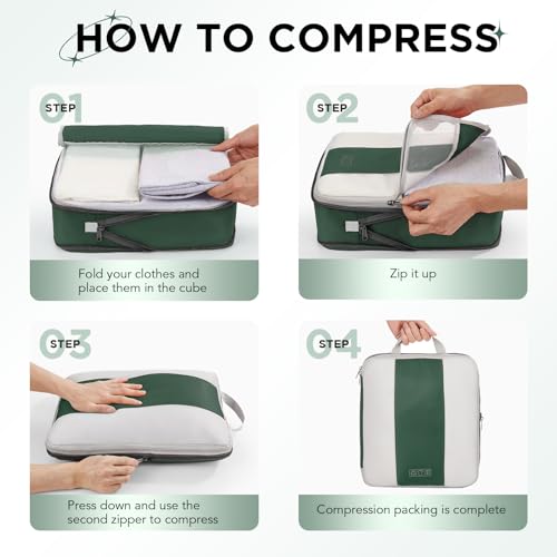 10 Set Compression Packing Cubes for Travel Essentials (Dark Green)
