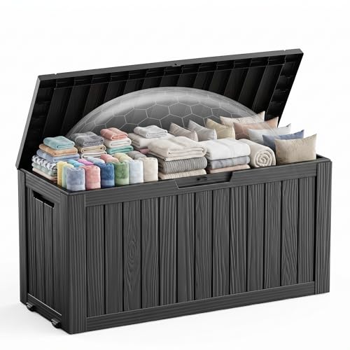 145Gal Outdoor Storage Box Deck Boxes Waterproof & UV Resistant w (Black / 145 Gallon)