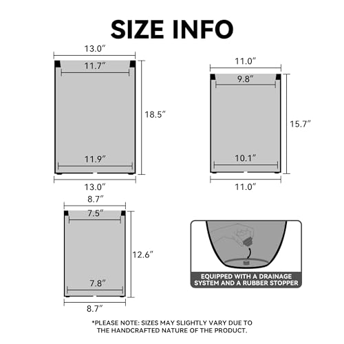 Set of 3 Blue Gray Concrete Tall Square Planters for Modern Home (Slate Gray / 18.5" H, 15.7" H, 12.6" H)