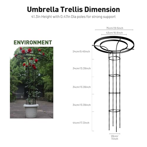 Umbrella Top Garden Trellis for Climbing Plants Outdoor (Tall - 68.9" Height / Umbrella Shape)