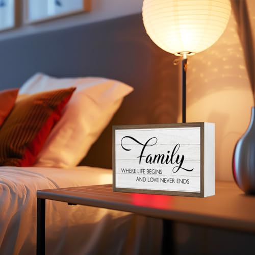 Family Where Life Begins and Love Never Ends Wooden Box Sign Desk Decor (Family Where Life Begins)