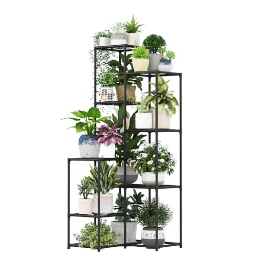 Black Plant Stand Indoor Outdoor Corner Plant Shelf 54.7" Tall