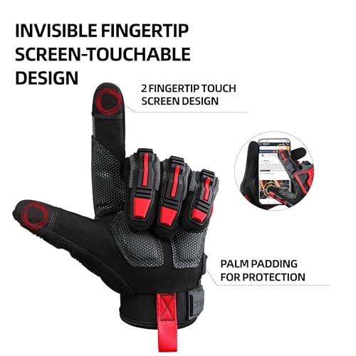 Impact Resistant Heavy Duty 1 Pair Pack Work Gloves for Men Red XL