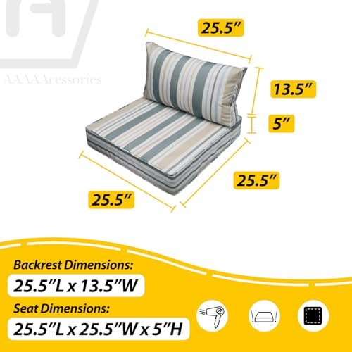 Outdoor Chair Cushions (Slate Gray Blue Coastal Stripe / 25.5"x25.5"x5" / 25.5"x13.5")